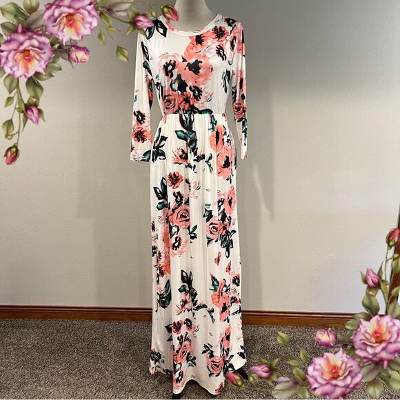 Off brand floral long sleeve maxi dress size medium - Picture 1 of 15